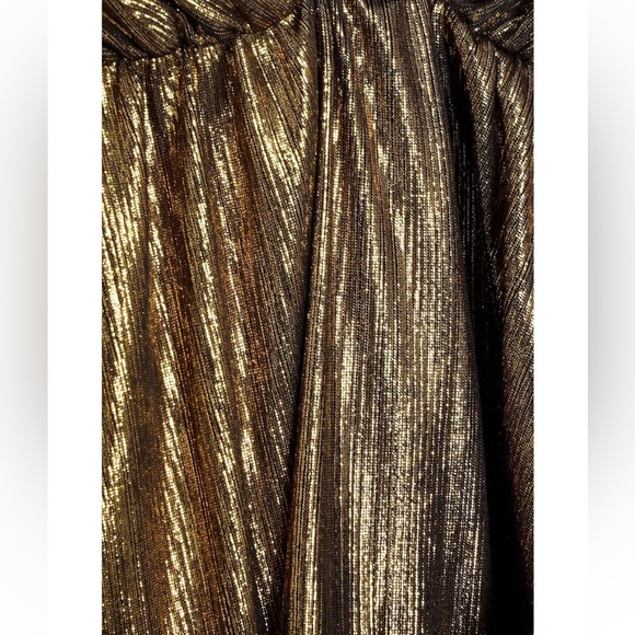 Bronx & Banco Gold Metallic Ruffled Mini Dress w Long Sleeves UK10 NEW